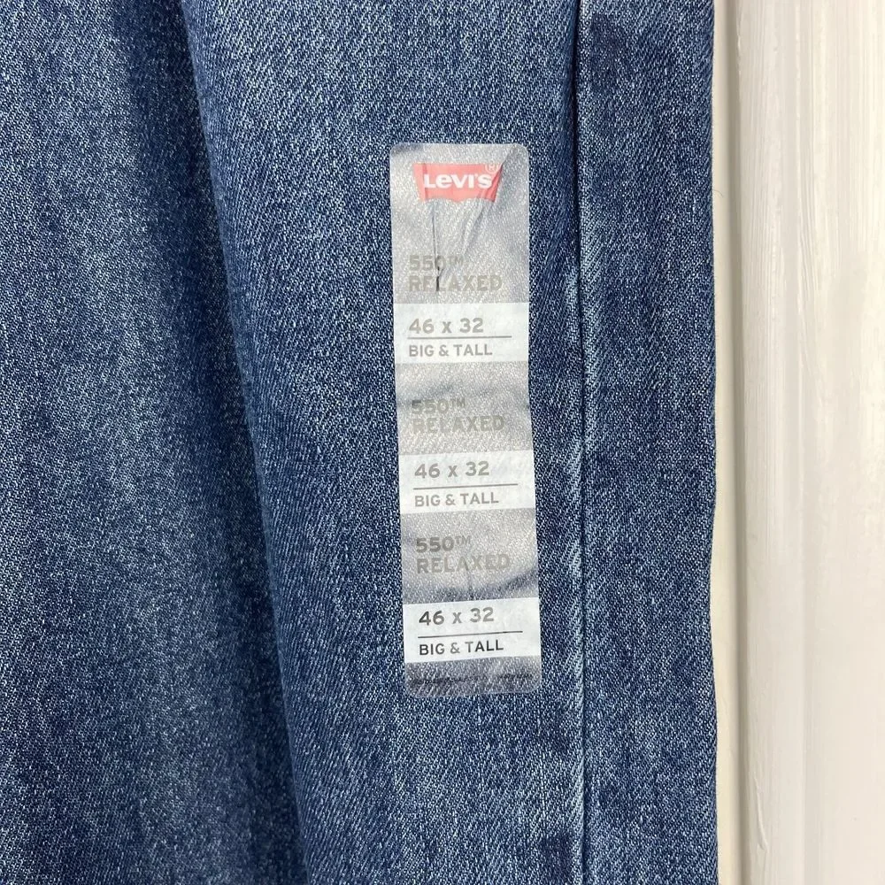 NEW‎ Levi's 550 46x32 Big &Tall Relaxed Fit Tapered Leg Denim Blue Jeans Zip